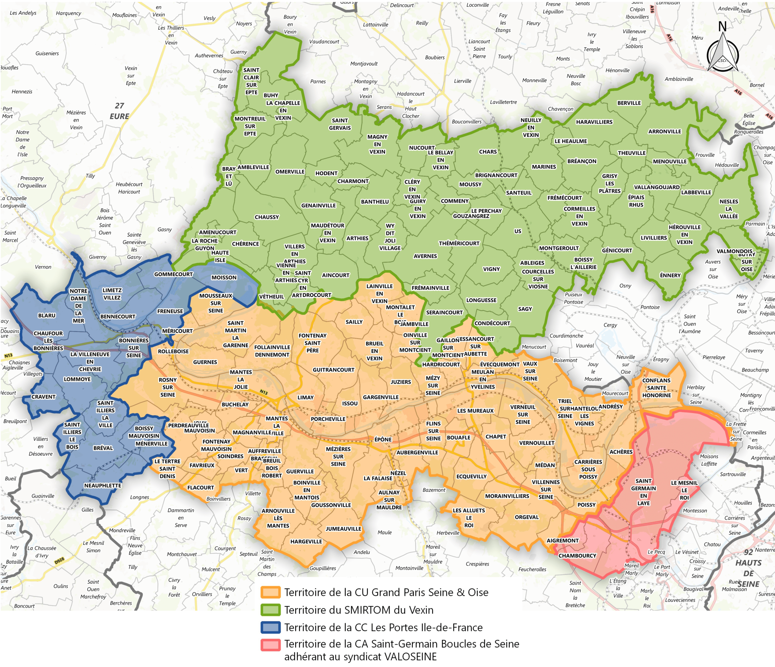 Carte des communes membres et partenaires de Valoseine