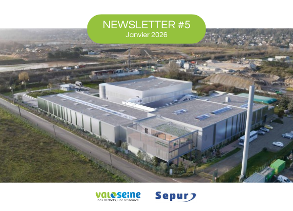 Newsletter n°5 Valoseine - Janvier 2026 Image du futur centre de tri + logos Valoseine et SEPUR